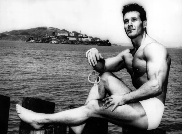 Framed Print : Jack Lalanne before handcuffed swim from Alcatraz Island to Fisherman's Wharf in San Francisco, 07-09-1955. Courtesy: CSU Archives / Everett Collection Framed Print : Jack Lalanne before handcuffed swim from Alcatraz Island to Fisherman's Wharf in San Francisco, 07-09-1955. Courtesy: CSU Archives / Everett Collection