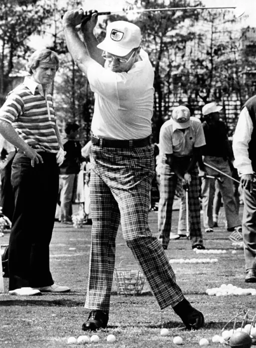Framed Print : Jack Nicklaus (L) watches President Ford's golf swing at the Inverrary Classic in Lauderhill, Florida. Feb. 2, 1975. (CSU_ALPHA_414) CSU Archives / Everett Collection