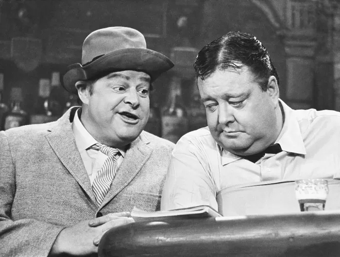 Framed Print : JACKIE GLEASON: AMERICAN SCENE MAGAZINE, from left: Frank Fontaine (as Crazy Guggenheim), Jackie Gleason (as Joe the Bartender), 1962-1966 Framed Print : JACKIE GLEASON: AMERICAN SCENE MAGAZINE, from left: Frank Fontaine (as Crazy Guggenheim), Jackie Gleason (as Joe the Bartender), 1962-1966