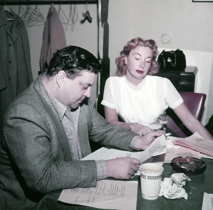 Framed Print : THE JACKIE GLEASON SHOW, from left: Jackie Gleason, Audrey Meadows, in rehearsal, (1955), 1952-1957