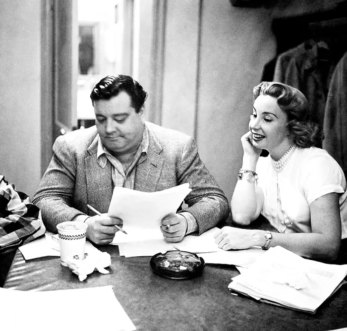Framed Print : THE JACKIE GLEASON SHOW, from left, Jackie Gleason, Audrey Meadows, in rehearsal, ca. 1952-57 Framed Print : THE JACKIE GLEASON SHOW, from left, Jackie Gleason, Audrey Meadows, in rehearsal, ca. 1952-57