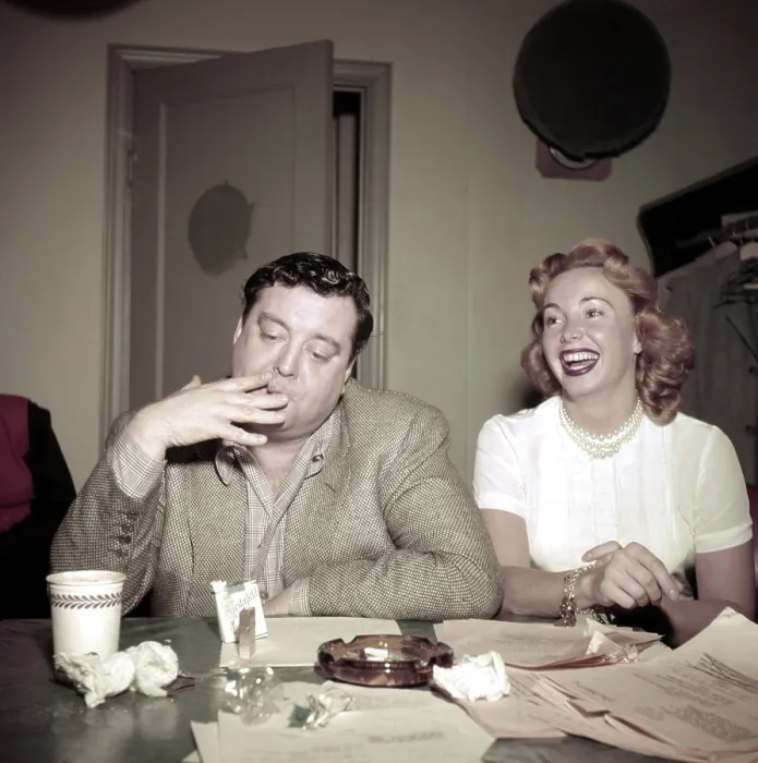 Framed Print : THE JACKIE GLEASON SHOW, from left, Jackie Gleason, Audrey Meadows, in rehearsal, ca. 1952-57