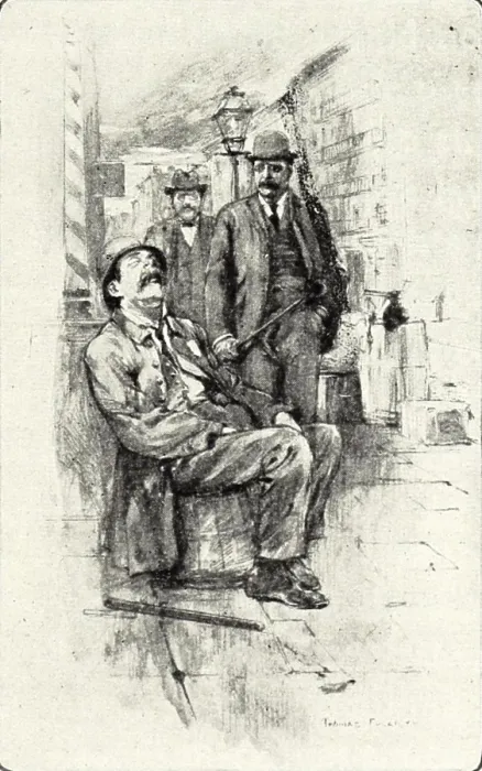 Framed Print : Jacob Riis and Police Commissioner Theodore Roosevelt on a nighttime tour of New York City, 1895. They encounter an on duty NYC Policeman asleep on a barrel in an alley Framed Print : Jacob Riis and Police Commissioner Theodore Roosevelt on a nighttime tour of New York City, 1895. They encounter an on duty NYC Policeman asleep on a barrel in an alley