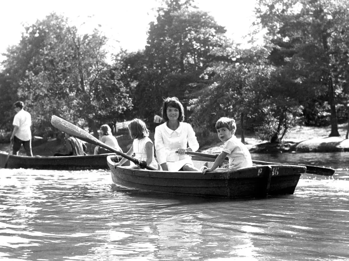 Framed Print : Jacqueline Kennedy, with children Caroline Kennedy, John F. Kennedy Jr. in Central Park Lake, New York City, 1964. Courtesy: CSU Archives  /  Everett Collection