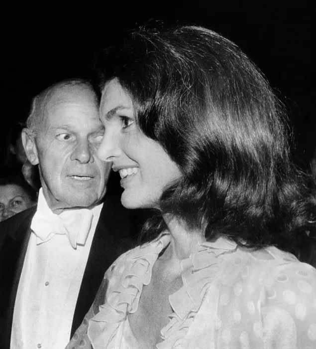 Framed Print : Jacqueline Kennedy Onassis with George Moore, of the Metropolitan Opera Association. They attended a gala performance of ballet and opera honoring impresario, Sol Hurok