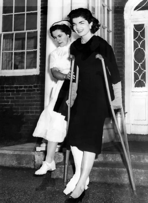 Framed Print : Jacqueline Kennedy, wife of Senator John Kennedy she leaves New England Baptist Hospital. She broke her right ankle while playing touch football at the Hyannis Port. Nov