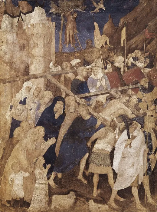 Framed Print : JACQUEMART de Hesdin (1384-1411). Christ Carrying the Cross. 1409. Miniature on vellum glued on canvas. From the Book of Hours of the Duke du Berry. Renaissance art Framed Print : JACQUEMART de Hesdin (1384-1411). Christ Carrying the Cross. 1409. Miniature on vellum glued on canvas. From the Book of Hours of the Duke du Berry. Renaissance art