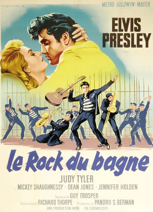 Framed Print : JAILHOUSE ROCK, Judy Tyler, Elvis Presley featured on French poster art, 1957 Framed Print : JAILHOUSE ROCK, Judy Tyler, Elvis Presley featured on French poster art, 1957