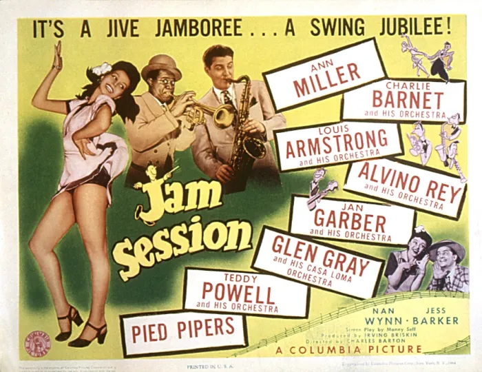 Framed Print : JAM SESSION, Ann Miller, Louis Armstrong, Charlie Barnet, 1944 Framed Print : JAM SESSION, Ann Miller, Louis Armstrong, Charlie Barnet, 1944