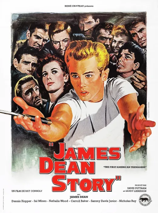 Framed Print : THE JAMES DEAN STORY, French poster, front from left: Dennis Hopper, Natalie Wood, James Dean, 1957