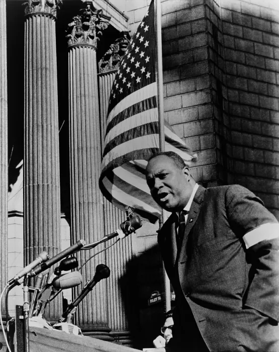 Framed Print : James Farmer, speaking at Foley Square in New York City