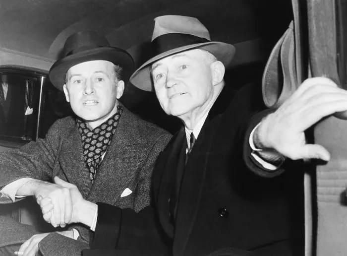 Framed Print : James J. Hines (right) with his attorney, Martin W. Littleton, as they leave Tombs Prison, NYC Framed Print : James J. Hines (right) with his attorney, Martin W. Littleton, as they leave Tombs Prison, NYC