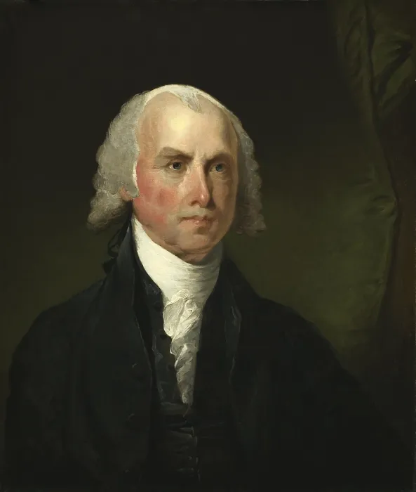Framed Print : James Madison portrait by Gilbert Stuart, was probably painted from life during Madisons two terms, as president from 1809 to 1817 (BSLOC_2019_6_182) Framed Print : James Madison portrait by Gilbert Stuart, was probably painted from life during Madisons two terms, as president from 1809 to 1817 (BSLOC_2019_6_182)
