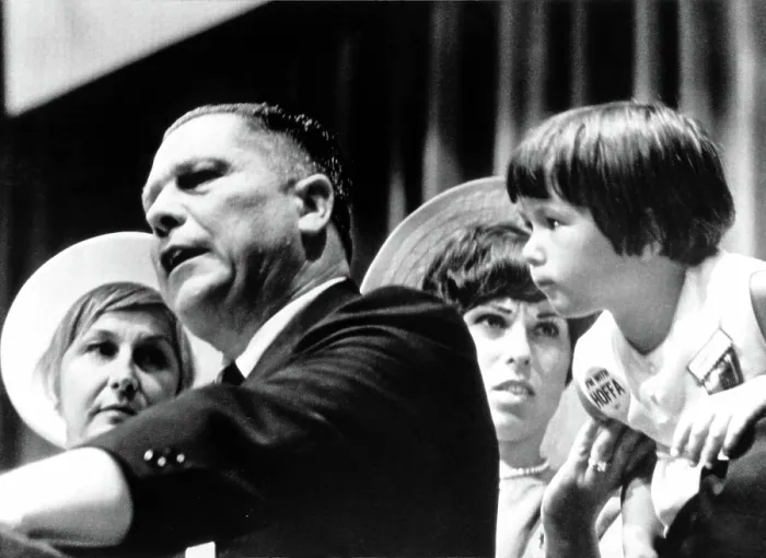 Framed Print : JAMES R. HOFFA-With his wife, daughter and granddaughter at the 19th Convention of the International Brotherhood of Teamsters, Miami Beach, FL. 7 / 4 / 66