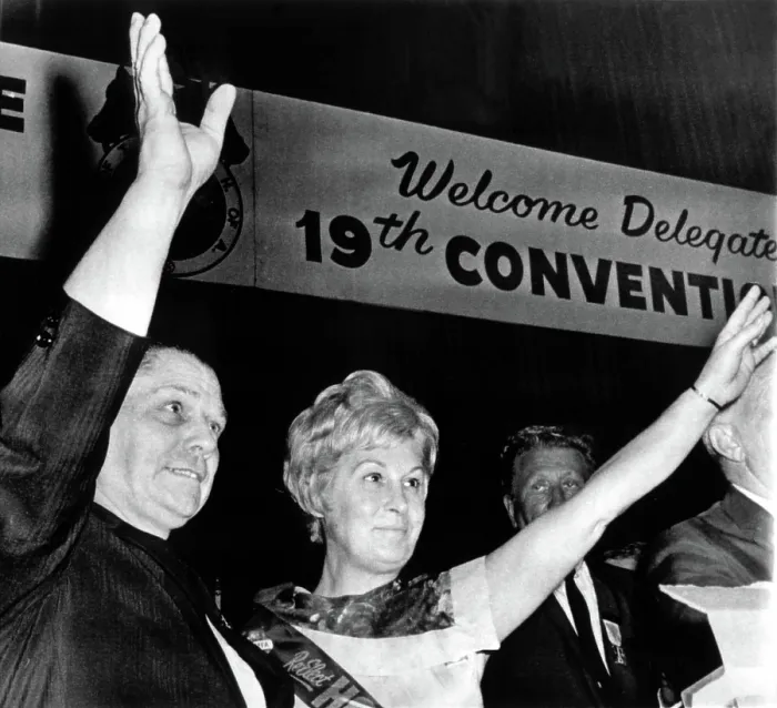 Framed Print : JAMES R. HOFFA-With his wife after being elected as General President of the International Brotherhood of Teamsters Union, Miami Beach, FL. 7 / 7 / 66