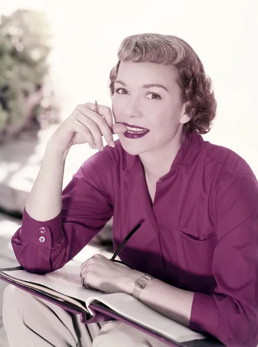 Framed Print : Jane Wyman, studying her script, a. mid-1950s