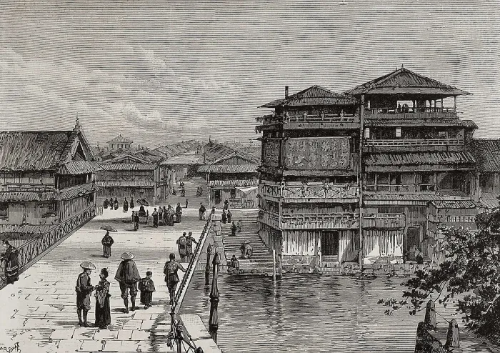 Framed Print : Japan (1891). Osaka. Image from 'The Illustrated London News'. Etching. AISA / Everett Collection**US SALES ONLY**