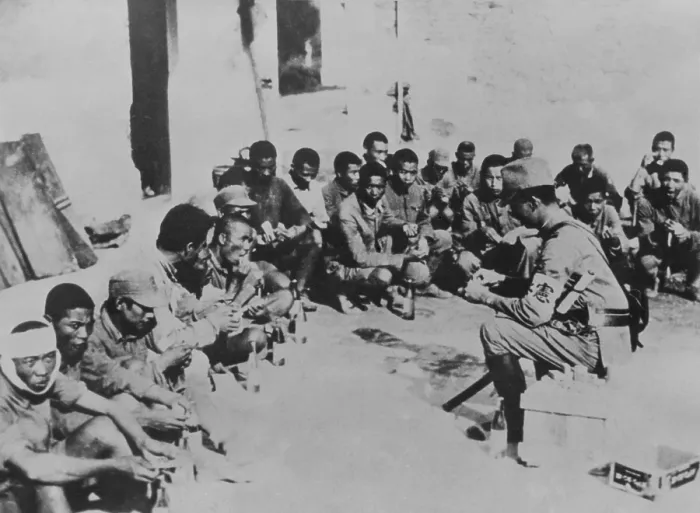 Framed Print : Japan undertook to indoctrinate captive Chinese. Chinese captured in the Battle of Shanghai imprisoned in a concentration camp near Moosun. Nov. 9, 1937. (BSLOC_2014_7_29)