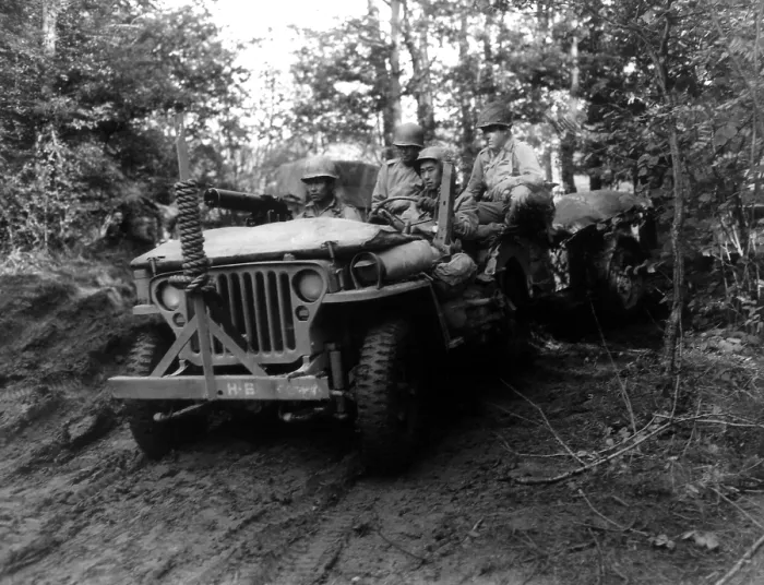 Framed Print : Three Japanese-American soldiers with their white officer in a jeep, Sept-Oct. 1944 Framed Print : Three Japanese-American soldiers with their white officer in a jeep, Sept-Oct. 1944