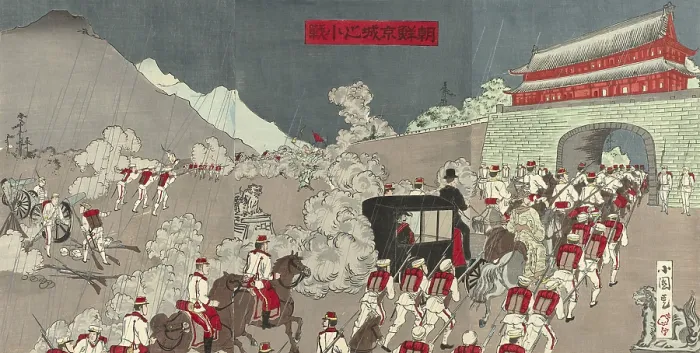 Framed Print : Japanese army expels Korean soldiers from the king's palace in Seoul, Korea, early June 1894 Framed Print : Japanese army expels Korean soldiers from the king's palace in Seoul, Korea, early June 1894