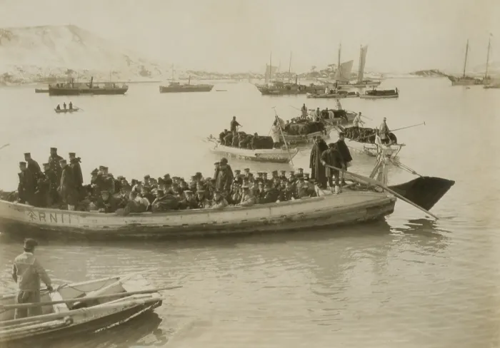 Framed Print : Japanese boats approach landing, Chemulpo (Inchon), Korea. Following the surprise attack of Feb Framed Print : Japanese boats approach landing, Chemulpo (Inchon), Korea. Following the surprise attack of Feb