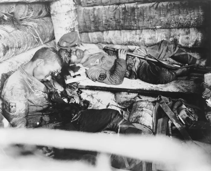 Framed Print : Two Japanese Imperial Marines who shot themselves rather than surrender to U.S. Marines. Nov. 20-23, 1943, Tarawa, Gilbert Islands. World War 2. (BSLOC_2014_10_102)