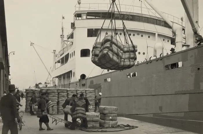 Framed Print : Japanese longshoremen loading bundles of raw silk onto a freighter. Ca. 1938 LC-DIG-ppmsca-13472 Framed Print : Japanese longshoremen loading bundles of raw silk onto a freighter. Ca. 1938 LC-DIG-ppmsca-13472