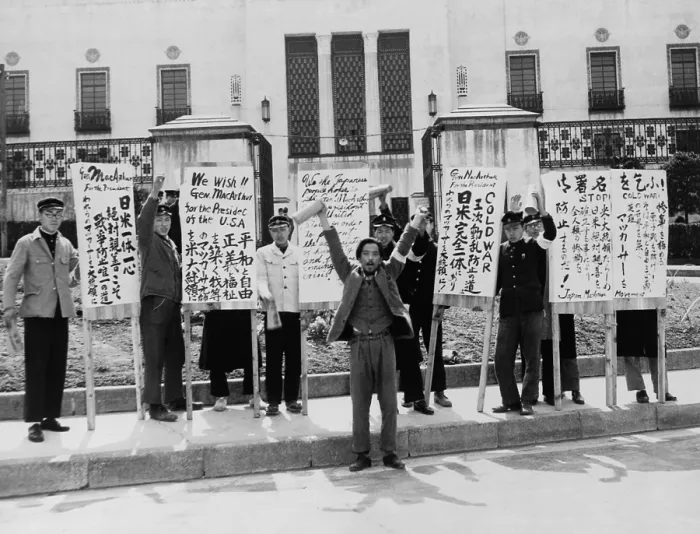 Framed Print : Japanese men support for General Douglas MacArthur for President of the United States. In March 1948, MacArthur indicated his availability for the U.S Framed Print : Japanese men support for General Douglas MacArthur for President of the United States. In March 1948, MacArthur indicated his availability for the U.S
