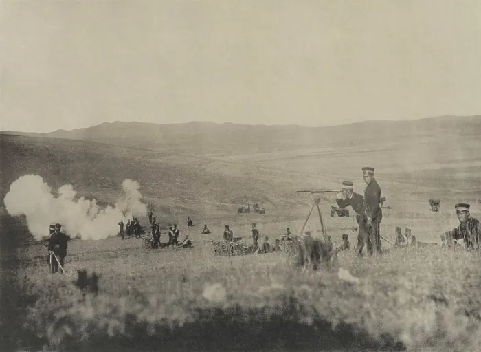 Framed Print : Japanese Mountain Artillery attack near Fongheatun, west of Port Arthur, Nov. 21, 1894. The Japanese army was organized and equipped with modern European models