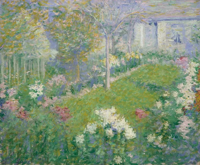 Framed Print : UN JARDIN, MAISON BAPTISTE, by Theodore Earl Butler, 1895, American painting, oil on canvas