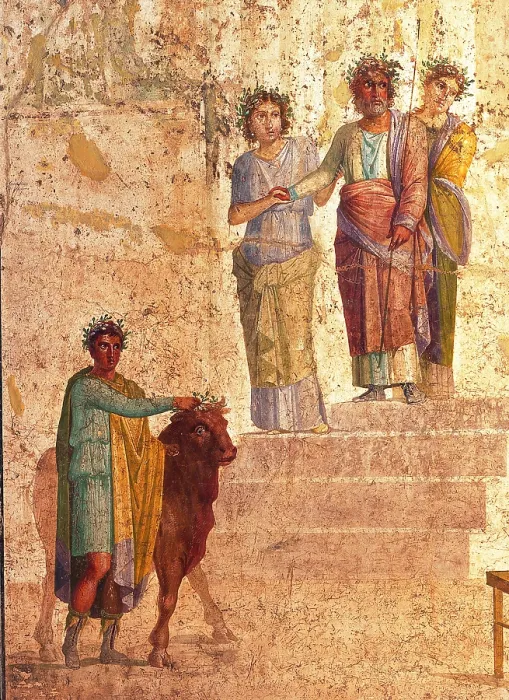Framed Print : Jason and Pelias, by unknown artist, 20-25, 1st Century A.D. ripped fresco, 190 x 142 cm - Italy, Campania, Naples, National Archaeological Museum, Room LXX, inv. 111436. Detail
