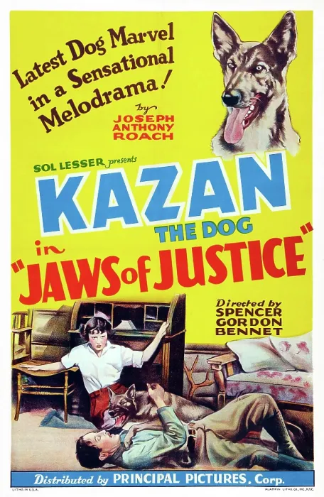 Framed Print : JAWS OF JUSTICE, top: Kazan the Wonder Dog on poster art, 1933