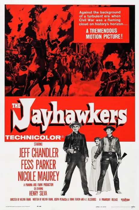 Framed Print : THE JAYHAWKERS, US poster art, from left: Jeff Chandler, Nicole Maurey, Fess Parker, 1959 Framed Print : THE JAYHAWKERS, US poster art, from left: Jeff Chandler, Nicole Maurey, Fess Parker, 1959