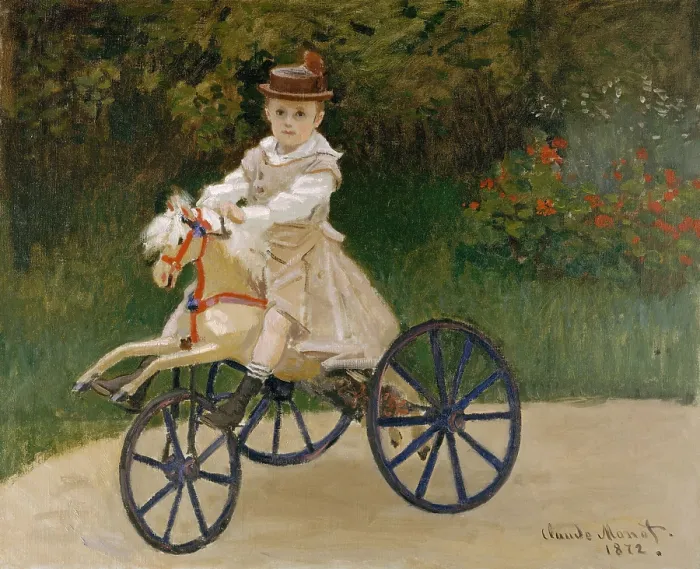 Framed Print : Jean Monet on His Hobby Horse, by Claude Monet, 1872, French impressionist painting, oil on canvas