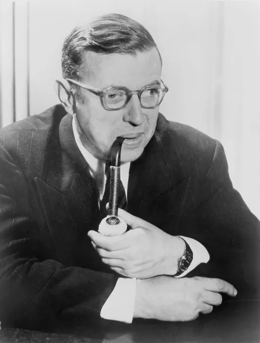 Framed Print : Jean-Paul Sartre (1905-1980), French existentialist philosopher, smoking pipe in 1964, the year he was awarded the Nobel Prize for Literature but declined the honor
