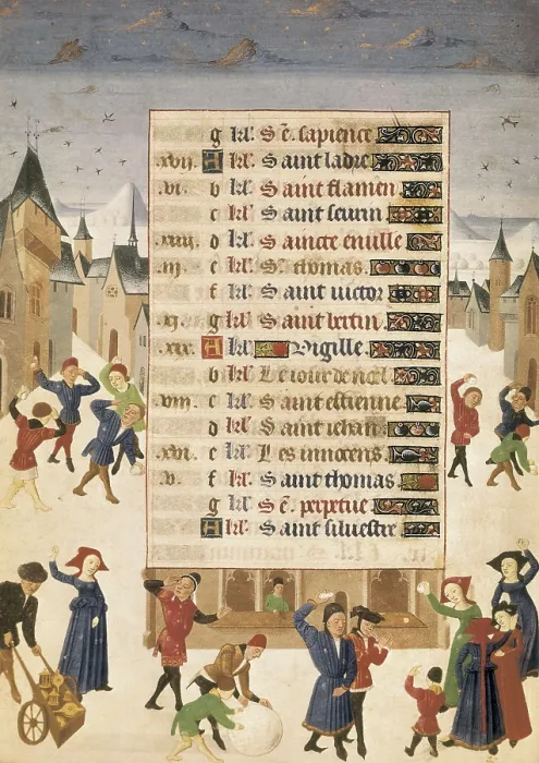 Framed Print : JEAN ROLIN, Maestro de(15th c.); ADELAIDA DE SABOYA, Maestro de(15th c.). The Hours of Adelaide of Savoy, Duchess of Burgundy. 1460-1465. December. Snow scenes. Gothic art