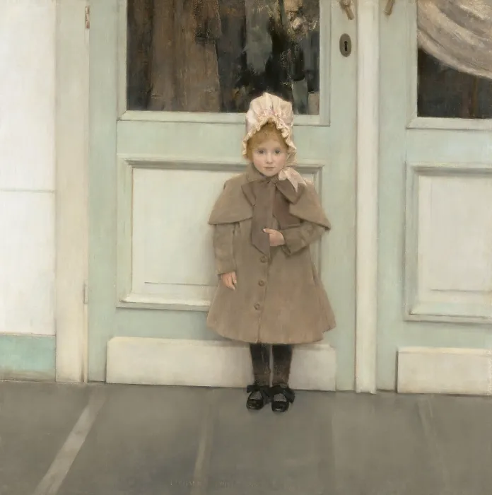 Framed Print : Jeanne Kefer, by Fernand Khnopff, 1885, Belgian painting, oil on canvas. This child was painted when Khnopff was a society portrait painter in the 1880s