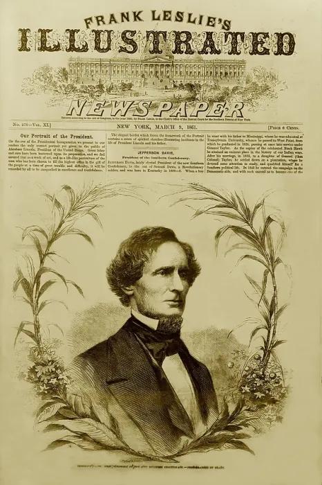Framed Print : Jefferson Davis (1808-1889), first president of the new Southern Confederacy on front-page of Leslie's Illustrated Newspaper, March 9, 1861 Framed Print : Jefferson Davis (1808-1889), first president of the new Southern Confederacy on front-page of Leslie's Illustrated Newspaper, March 9, 1861