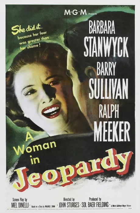 Framed Print : JEOPARDY, US poster art, Barbara Stanwyck, 1953