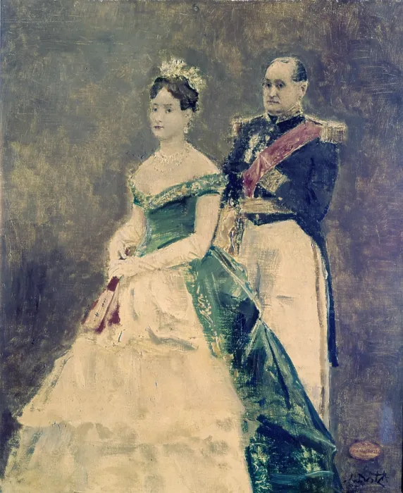 Framed Print : Jerome Bonaparte and his daughter Matilda, by Alfred Stevens, 1889, 19th century, oil on canvas, 54 x 45 cm - Italy, Lazio, Rome, Napoleonic Museum. Whole artwork view