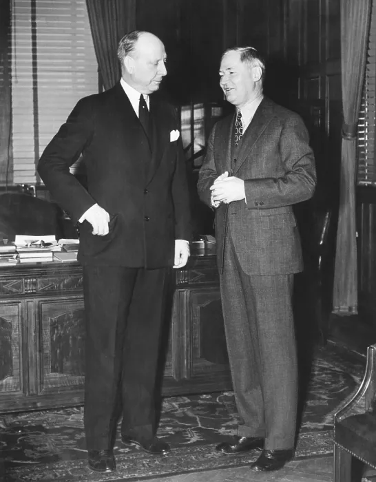 Framed Print : Jersey City Mayor Frank Hague (left), with Gov. Elect Harry Moore of New Jersey, Jan. 7, 1938. Gov. Moore offered his unexpired seat in the United States Senate to Mayor Hague