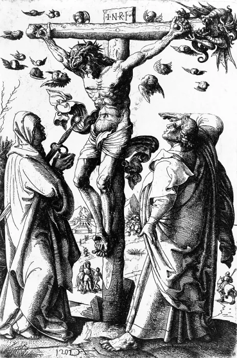 Framed Print : Jesus Christ, Christ on the Cross, etching by Daniel Hopfer, circa 1490-1536