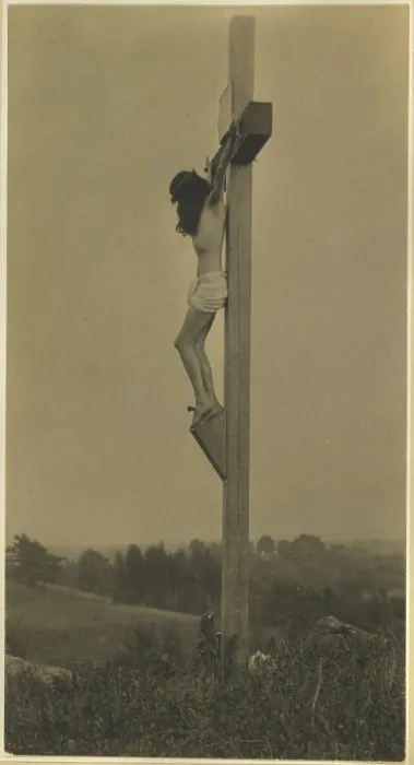 Framed Print : Jesus Christ, the Crucifixion in profile, platinum print photograph by F. Holland Day, 1898