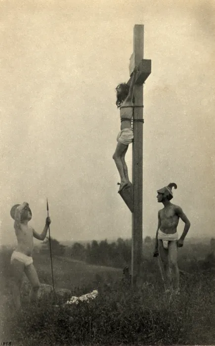 Framed Print : Jesus Christ, the Crucifixion in profile, with two Roman Soldiers, platinum print photograph by F. Holland Day, 1898