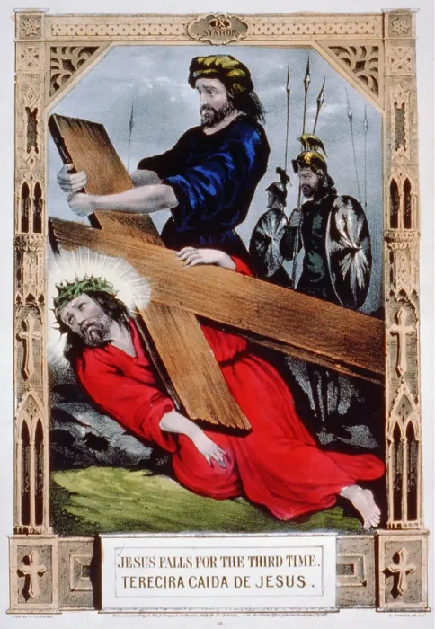Framed Print : Jesus Christ, Jesus falls for the third time, hand colored lithograph, published by N. Currier, 1848 Framed Print : Jesus Christ, Jesus falls for the third time, hand colored lithograph, published by N. Currier, 1848