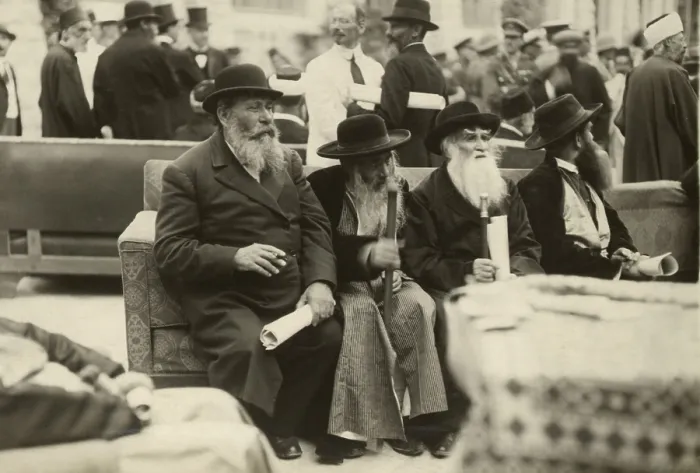 Framed Print : Jewish Rabbis holding Sir Herbert Samuels proclamation supporting Abdullah I bin al-Hussein. Jerusalem, July 7, 1920 Framed Print : Jewish Rabbis holding Sir Herbert Samuels proclamation supporting Abdullah I bin al-Hussein. Jerusalem, July 7, 1920