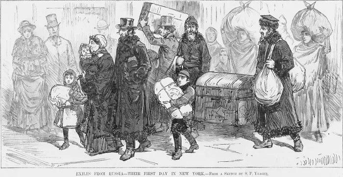 Framed Print : Jewish refugees from Russia with their belongings, in arriving in New York City with their trunks and bundles