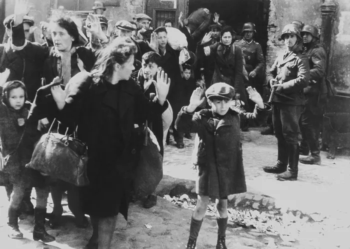 Framed Print : Jews captured by German soldiers during the Warsaw Ghetto Uprising, April 19-May 16, 1943