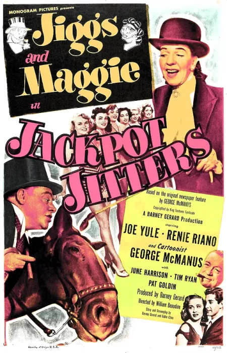 Framed Print : JIGGS AND MAGGIE IN JACKPOT JITTERS, US poster, Joe Yule (middle left), Renie Riano (top right), 1949