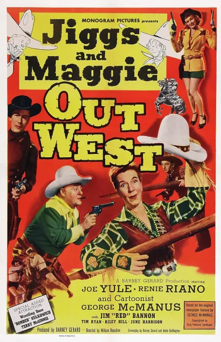 Framed Print : JIGGS AND MAGGIE OUT WEST, US poster art, counter clockwise from top right: June Harrison, Pat Goldin, Renie Riano, Joe Yule, Jim Bannon, 1950